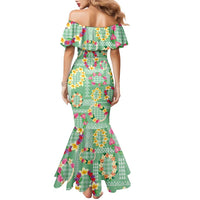 Hawaiian Leis Family Matching Mermaid Dress and Hawaiian Shirt Kakau Tattoos and Palaka Pastel Green Color LT03 - Polynesian Pride