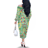 Hawaiian Leis Family Matching Off The Shoulder Long Sleeve Dress and Hawaiian Shirt Kakau Tattoos and Palaka Pastel Green Color LT03 - Polynesian Pride