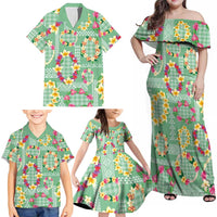 Hawaiian Leis Family Matching Off Shoulder Maxi Dress and Hawaiian Shirt Kakau Tattoos and Palaka Pastel Green Color LT03 - Polynesian Pride