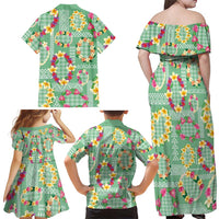 Hawaiian Leis Family Matching Off Shoulder Maxi Dress and Hawaiian Shirt Kakau Tattoos and Palaka Pastel Green Color LT03 - Polynesian Pride