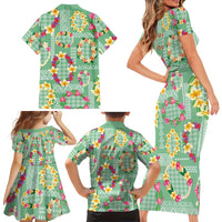 Hawaiian Leis Family Matching Short Sleeve Bodycon Dress and Hawaiian Shirt Kakau Tattoos and Palaka Pastel Green Color LT03 - Polynesian Pride