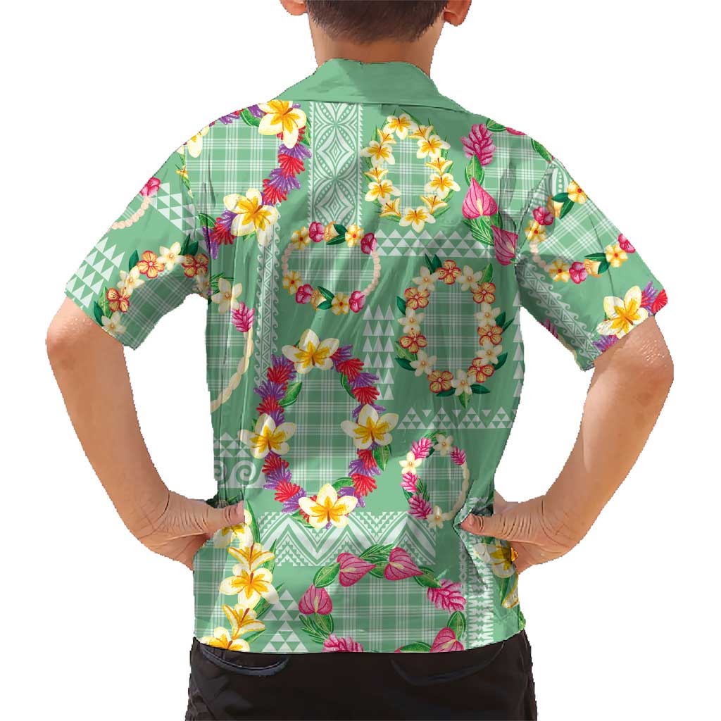Hawaiian Leis Family Matching Tank Maxi Dress and Hawaiian Shirt Kakau Tattoos and Palaka Pastel Green Color LT03 - Polynesian Pride