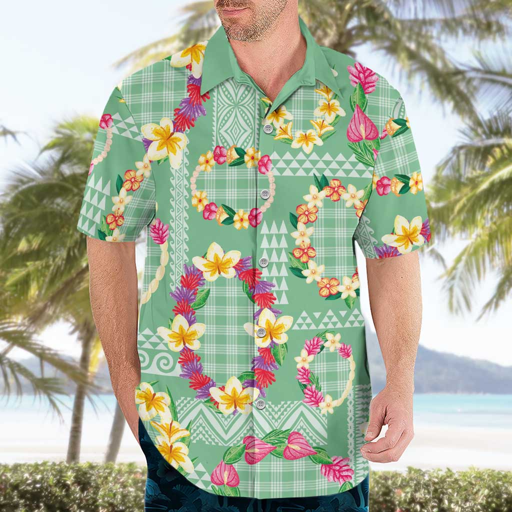 Hawaiian Leis Hawaiian Shirt Kakau Tattoos and Palaka Pastel Green Color