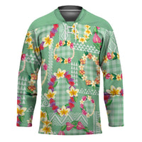 Hawaiian Leis Hockey Jersey Kakau Tattoos and Palaka Pastel Green Color