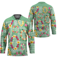 Hawaiian Leis Hockey Jersey Kakau Tattoos and Palaka Pastel Green Color