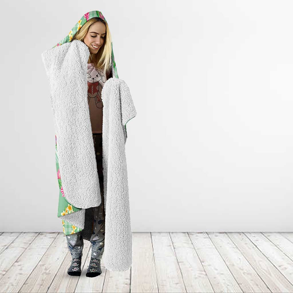 Hawaiian Leis Hooded Blanket Kakau Tattoos and Palaka Pastel Green Color