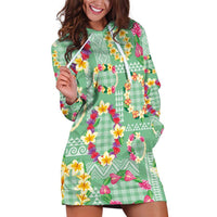 Hawaiian Leis Hoodie Dress Kakau Tattoos and Palaka Pastel Green Color