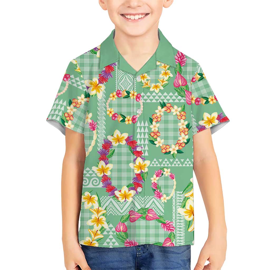 Hawaiian Leis Kid Hawaiian Shirt Kakau Tattoos and Palaka Pastel Green Color
