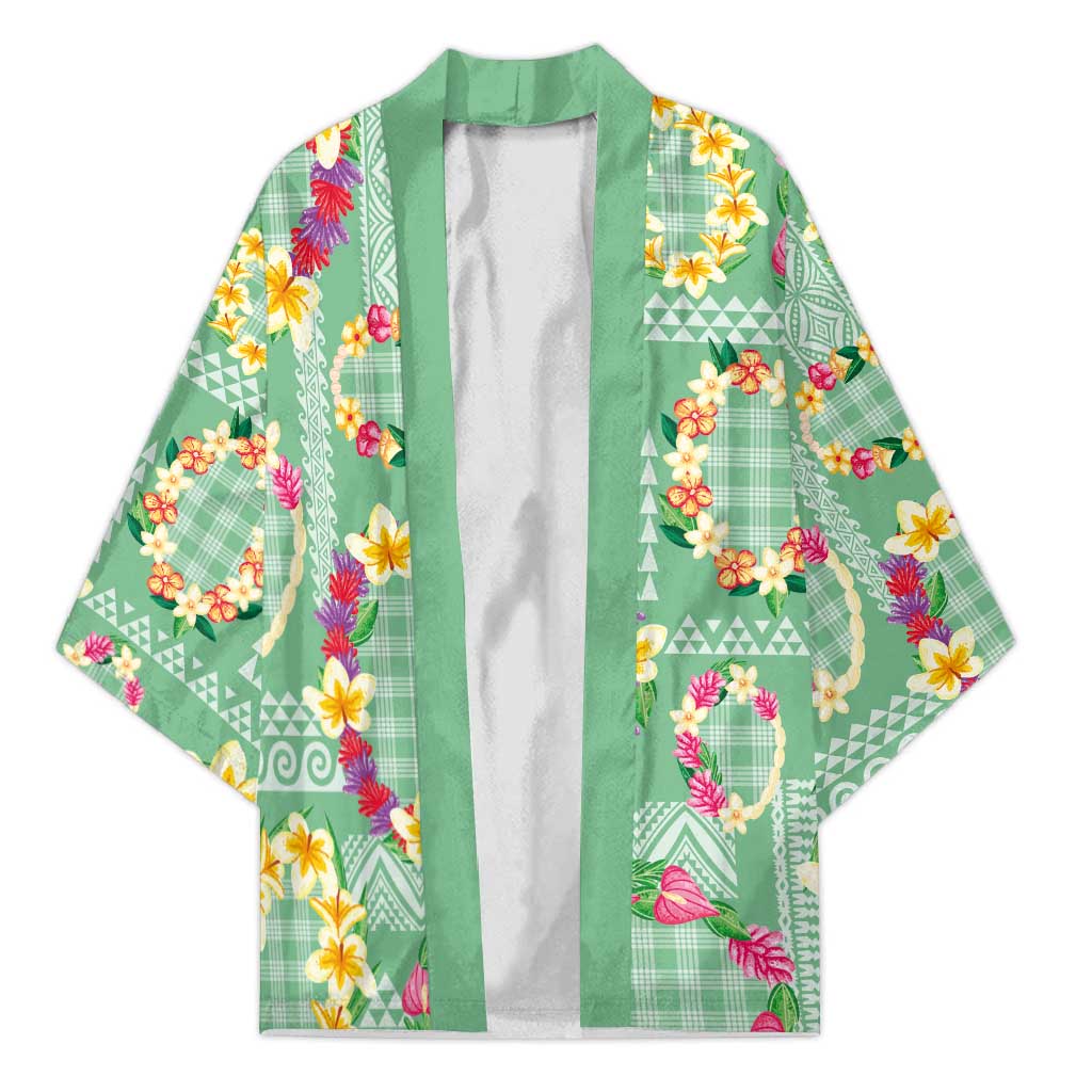 Hawaiian Leis Kimono Kakau Tattoos and Palaka Pastel Green Color
