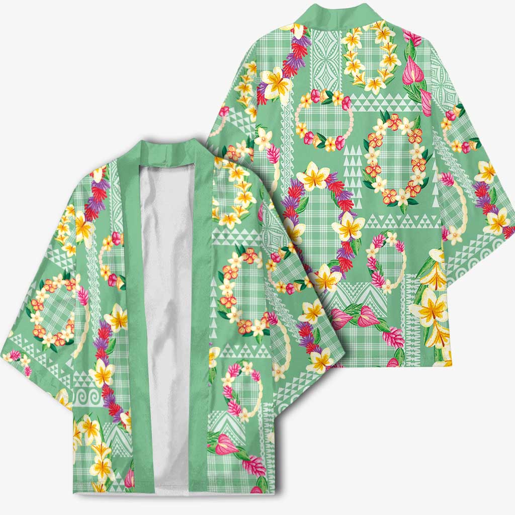 Hawaiian Leis Kimono Kakau Tattoos and Palaka Pastel Green Color