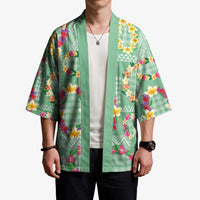Hawaiian Leis Kimono Kakau Tattoos and Palaka Pastel Green Color