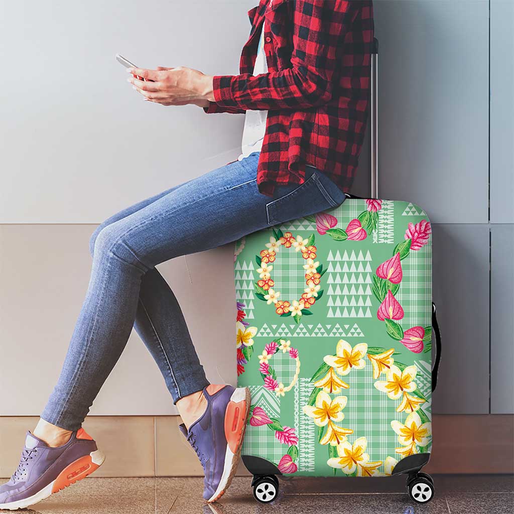 Hawaiian Leis Luggage Cover Kakau Tattoos and Palaka Pastel Green Color