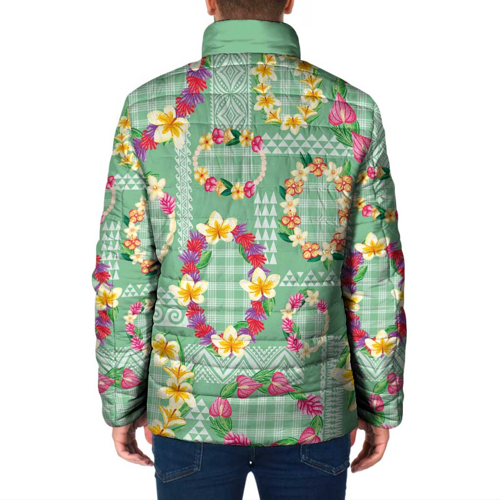 Hawaiian Leis Padded Jacket Kakau Tattoos and Palaka Pastel Green Color