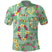 Hawaiian Leis Polo Shirt Kakau Tattoos and Palaka Pastel Green Color
