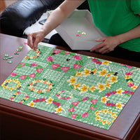 Hawaiian Leis Puzzle Kakau Tattoos and Palaka Pastel Green Color