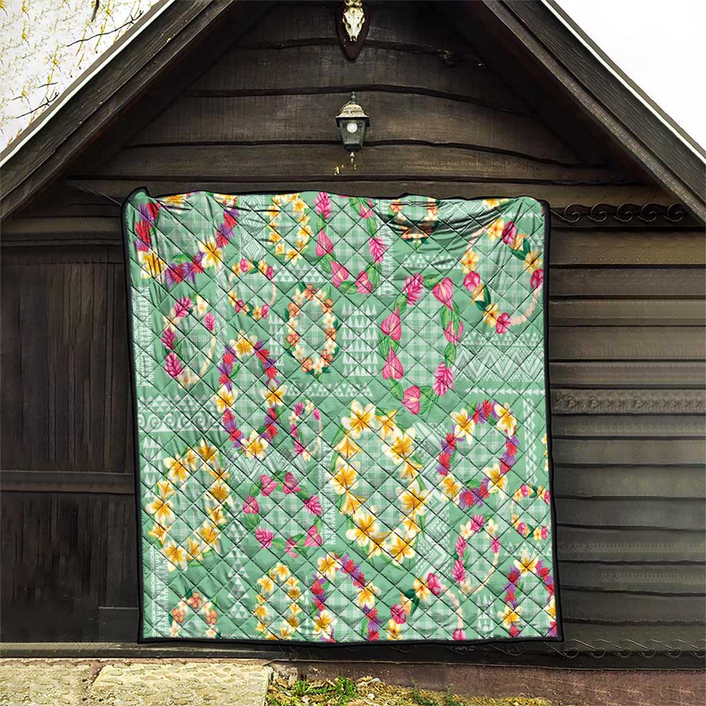 Hawaiian Leis Quilt Kakau Tattoos and Palaka Pastel Green Color