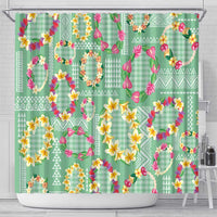 Hawaiian Leis Shower Curtain Kakau Tattoos and Palaka Pastel Green Color