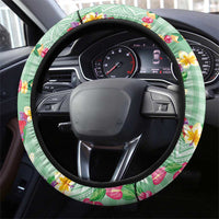 Hawaiian Leis Steering Wheel Cover Kakau Tattoos and Palaka Pastel Green Color
