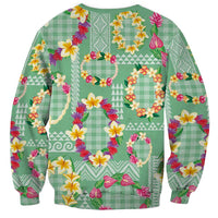 Hawaiian Leis Sweatshirt Kakau Tattoos and Palaka Pastel Green Color