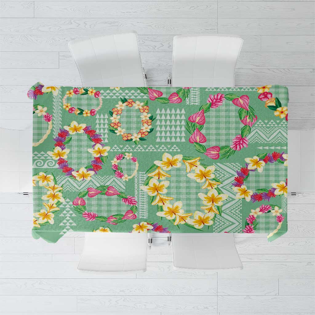 Hawaiian Leis Tablecloth Kakau Tattoos and Palaka Pastel Green Color