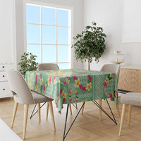 Hawaiian Leis Tablecloth Kakau Tattoos and Palaka Pastel Green Color