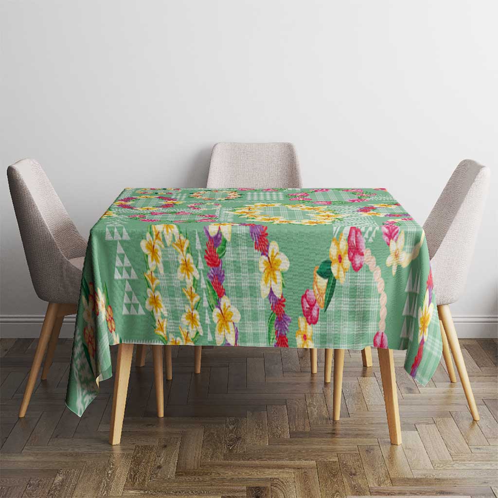 Hawaiian Leis Tablecloth Kakau Tattoos and Palaka Pastel Green Color