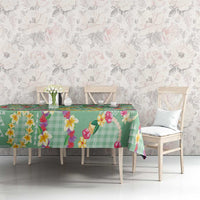 Hawaiian Leis Tablecloth Kakau Tattoos and Palaka Pastel Green Color