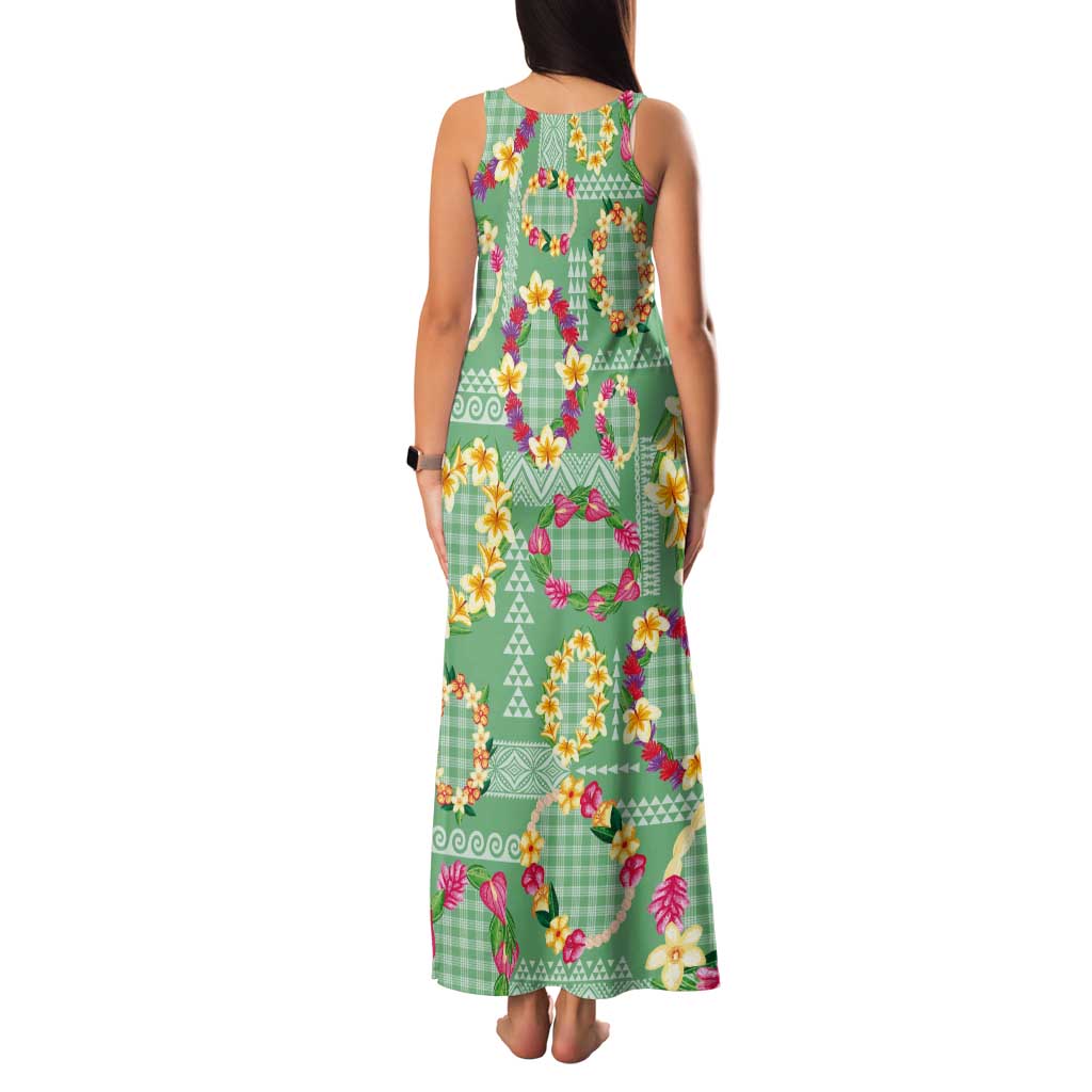 Hawaiian Leis Tank Maxi Dress Kakau Tattoos and Palaka Pastel Green Color