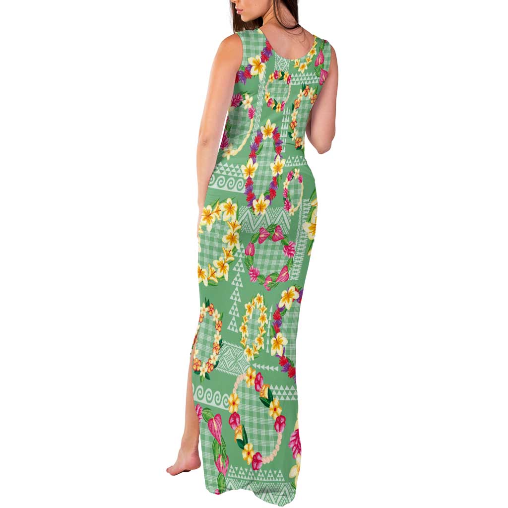 Hawaiian Leis Tank Maxi Dress Kakau Tattoos and Palaka Pastel Green Color