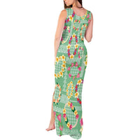 Hawaiian Leis Tank Maxi Dress Kakau Tattoos and Palaka Pastel Green Color