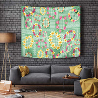 Hawaiian Leis Tapestry Kakau Tattoos and Palaka Pastel Green Color