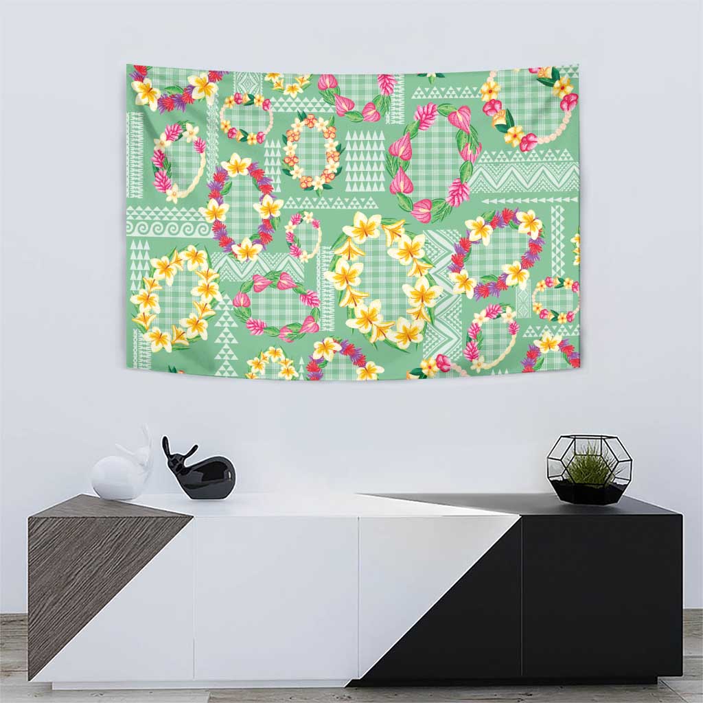 Hawaiian Leis Tapestry Kakau Tattoos and Palaka Pastel Green Color