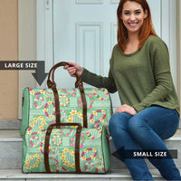 Hawaiian Leis Travel Bag Kakau Tattoos and Palaka Pastel Green Color