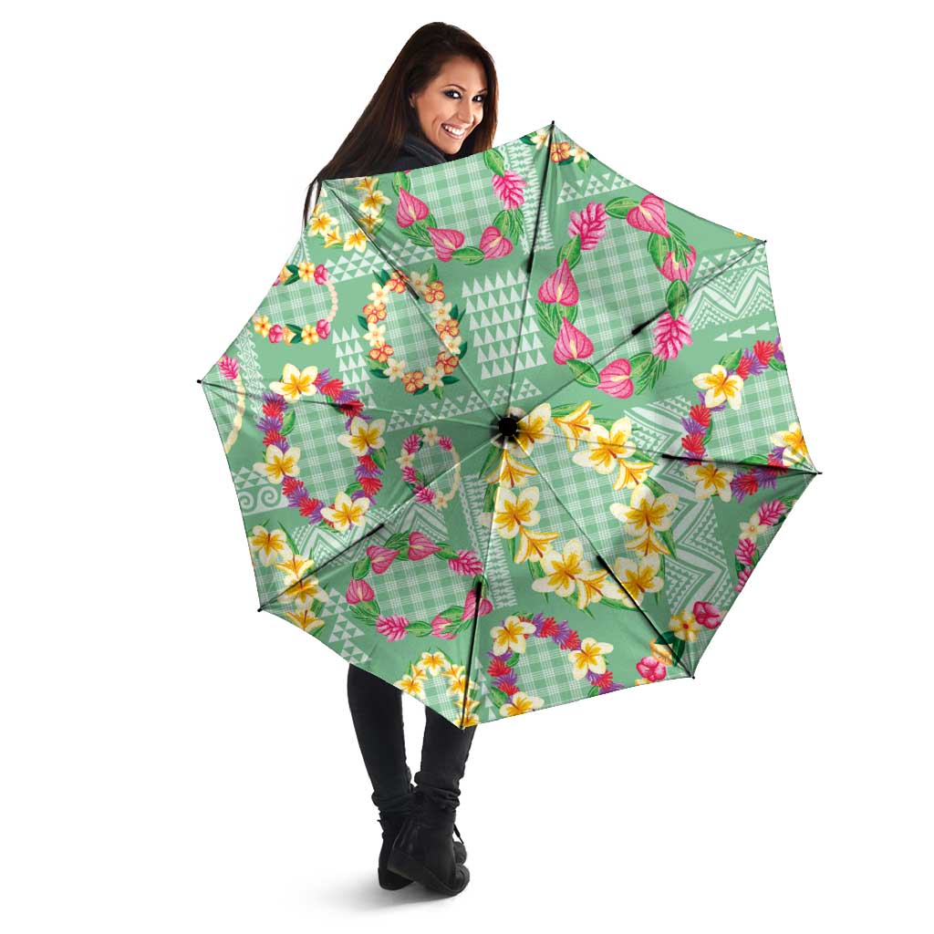 Hawaiian Leis Umbrella Kakau Tattoos and Palaka Pastel Green Color