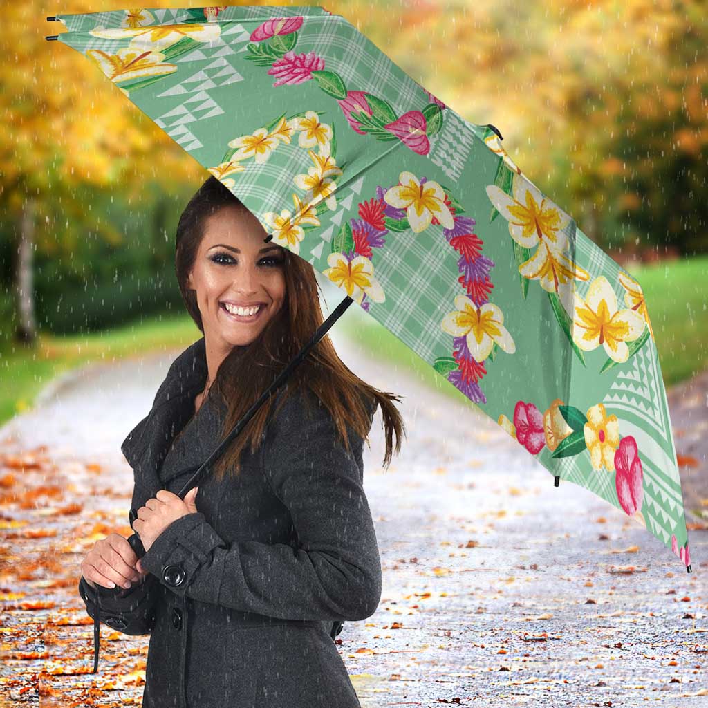 Hawaiian Leis Umbrella Kakau Tattoos and Palaka Pastel Green Color