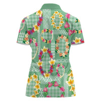 Hawaiian Leis Women Polo Shirt Kakau Tattoos and Palaka Pastel Green Color