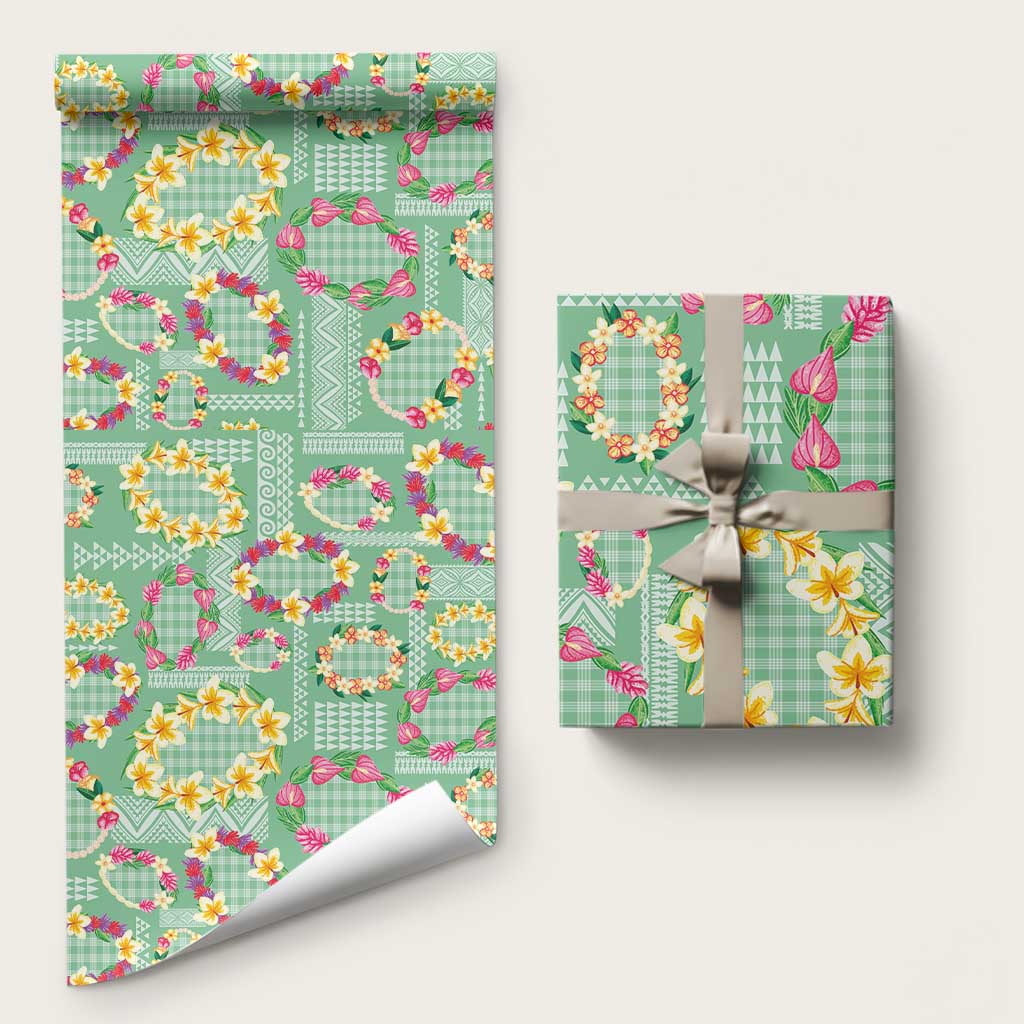 Hawaiian Leis Wrapping Paper Kakau Tattoos and Palaka Pastel Green Color