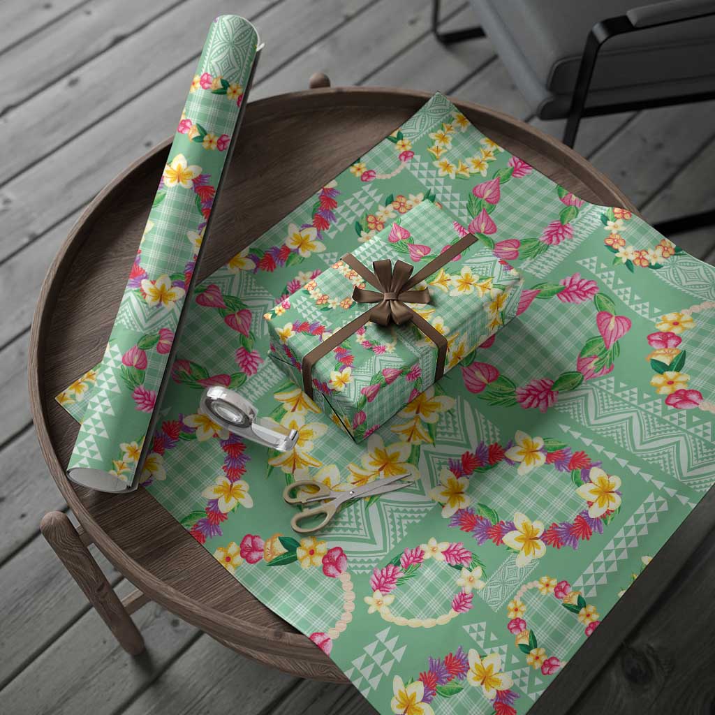 Hawaiian Leis Wrapping Paper Kakau Tattoos and Palaka Pastel Green Color