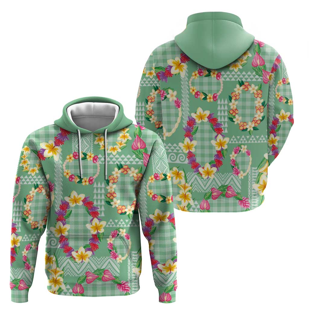 Hawaiian Leis Zip Hoodie Kakau Tattoos and Palaka Pastel Green Color