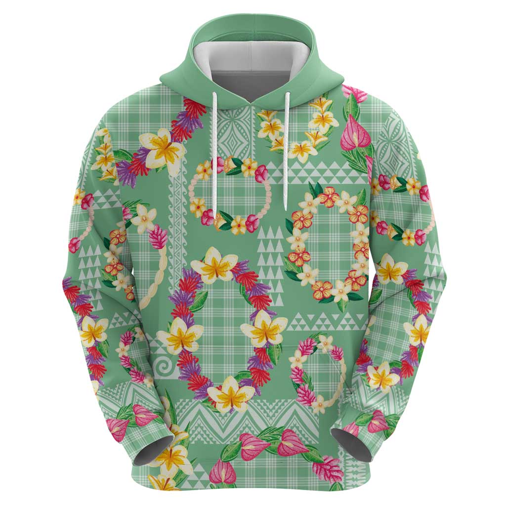 Hawaiian Leis Zip Hoodie Kakau Tattoos and Palaka Pastel Green Color