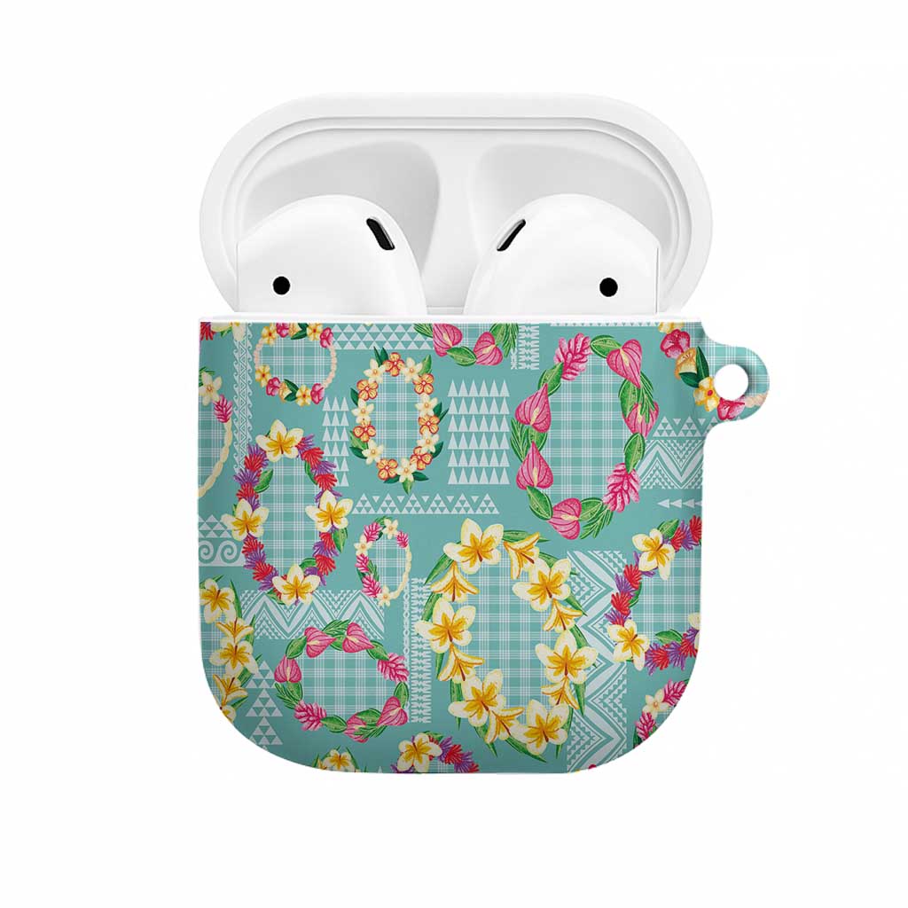 Hawaiian Leis AirPods Case Kakau Tattoos and Palaka Pastel Teal Color