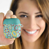 Hawaiian Leis AirPods Case Kakau Tattoos and Palaka Pastel Teal Color