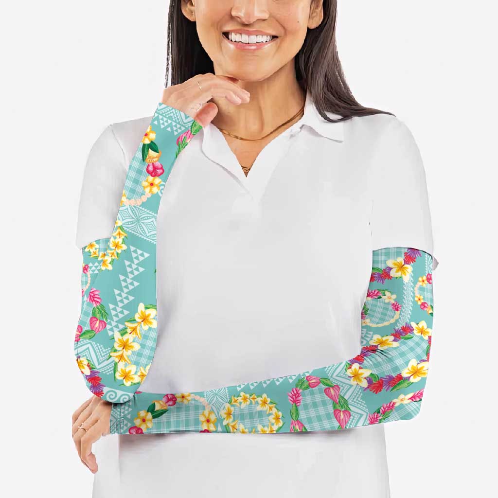 Hawaiian Leis Arm Sleeves Kakau Tattoos and Palaka Pastel Teal Color