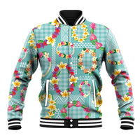 Hawaiian Leis Baseball Jacket Kakau Tattoos and Palaka Pastel Teal Color