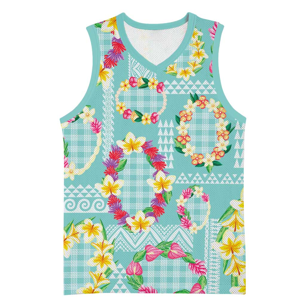 Hawaiian Leis Basketball Jersey Kakau Tattoos and Palaka Pastel Teal Color