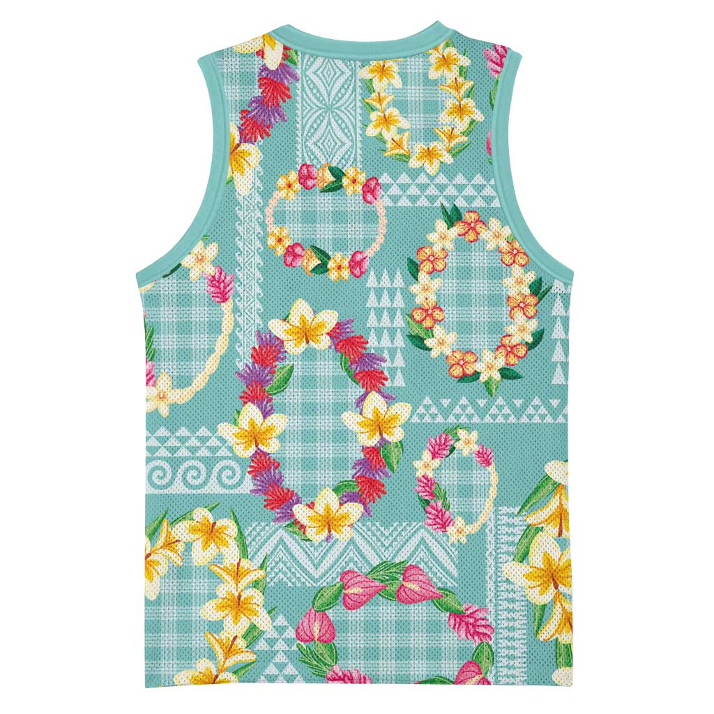 Hawaiian Leis Basketball Jersey Kakau Tattoos and Palaka Pastel Teal Color