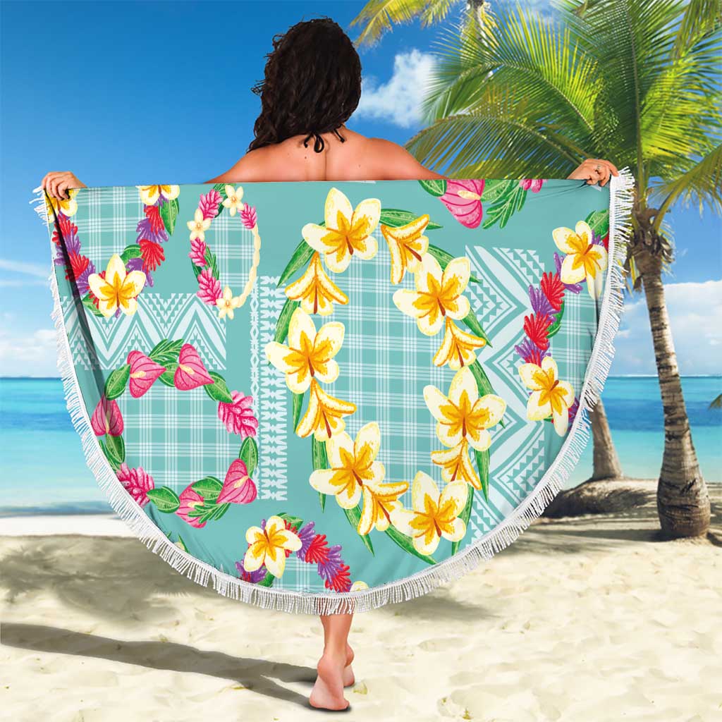 Hawaiian Leis Beach Blanket Kakau Tattoos and Palaka Pastel Teal Color