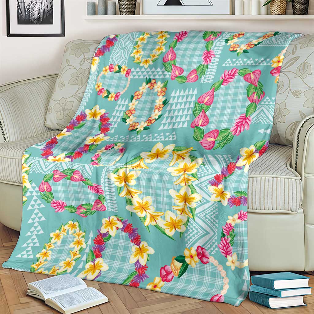 Hawaiian Leis Blanket Kakau Tattoos and Palaka Pastel Teal Color