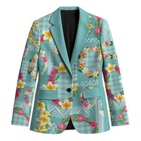Hawaiian Leis Blazer Kakau Tattoos and Palaka Pastel Teal Color