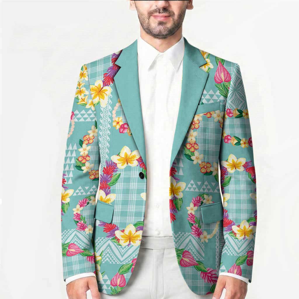 Hawaiian Leis Blazer Kakau Tattoos and Palaka Pastel Teal Color